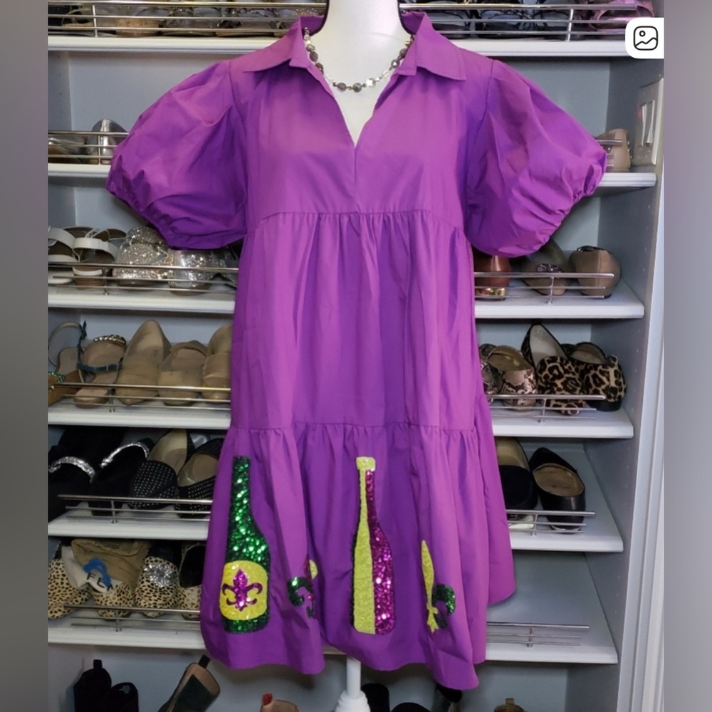 MARDI GRAS PURPLE DRESS WITH SEQUIN DETAILS